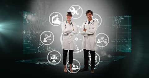 Confident Medical Professionals with Digital Science Graphics