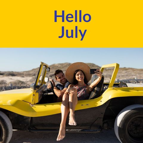 Couple Enjoying Beach Adventure in Yellow Buggy