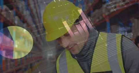 Warehouse Worker Analyzing Statistical Data with Overlay