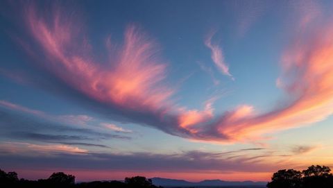 Vivid Pink-Orange Clouds and Twinkling Twilight over Dark Silhouetted Trees - Download Free Stock Images Pikwizard.com