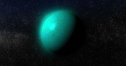 Mysterious green planet in vast cosmos