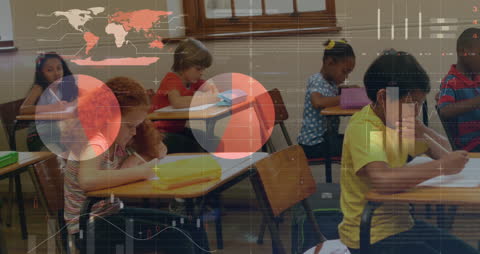 Children Learning Together in Classroom with Graphic Overlay