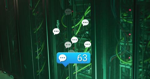 Digital chat notifications over computer servers in data center