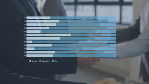 Animated Financial Data and Business Handshake Graphic