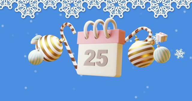 December 25 Calendar with Festive Ornaments on Blue Background - Download Free Stock Images Pikwizard.com