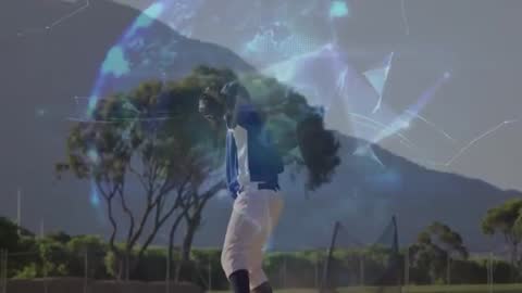 Baseball Player in Action With Futuristic Digital Overlay