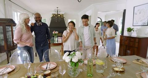 Joyful Family Gathering for Wedding Celebration at Home