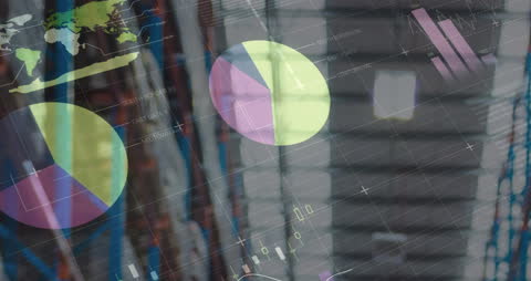 Warehouse with Digital Data Overlay Featuring Global Analytics