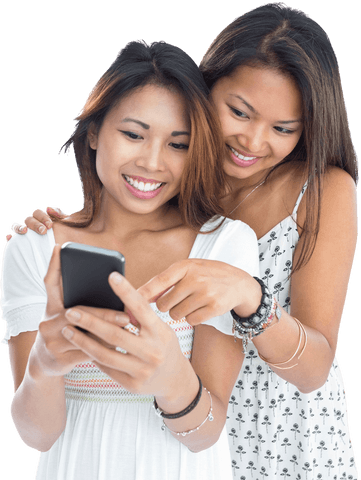 Smiling Young Women Using Smartphone on Transparent Background