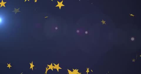 Golden Stars Falling and Rotating from Lens Flare on Navy Gradient — Motion Loop