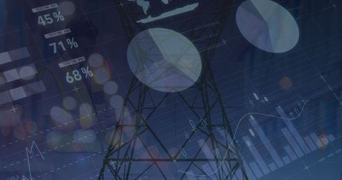 Digital Analytics Overlay on Powerline Silhouette