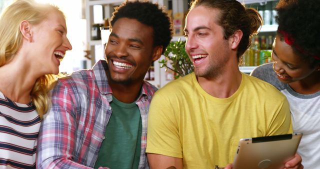 Smiling Multiracial Friends Hanging Out Together in Cafeteria - Download Free Stock Images Pikwizard.com