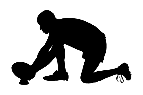 Transparent silhouette of male rugby player with ball in action