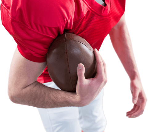 Transparent Mid-Section View Rugby Player Holding Ball
