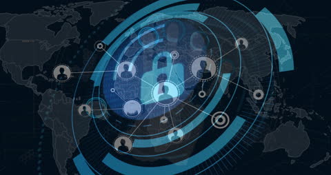 Futuristic Network Security Interface with Digital Brain and Global Connections