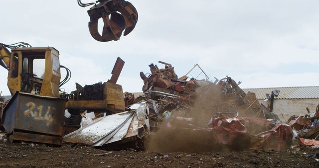 Industrial Metal Recycling Yard with Grapple Crane and Scrap Piles - Download Free Stock Images Pikwizard.com