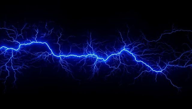 Vibrant electric-blue lightning bolt on dark background