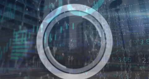 Digital Financial Data with Cityscape Background and Scanning Effect