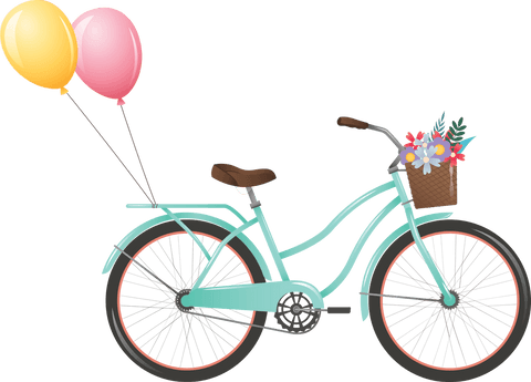 Vintage Bike with Balloons and Flowers on Transparent Background
