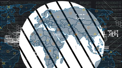Global Data Processing on Animated Digital Interface Globe