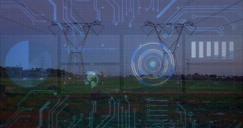 Innovative power grid network with futuristic hud overlays