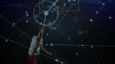 Futuristic Digital Network with Basketball Player