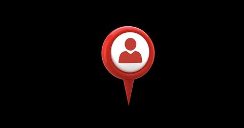 Red map pin with profile icon against black background