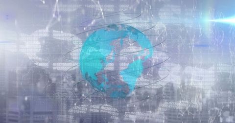 Technological Globe with Digital Code and Cityscape - Download Free Stock Images Pikwizard.com