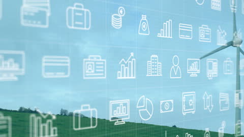 Digital Interface Overlay on Wind Turbine Background