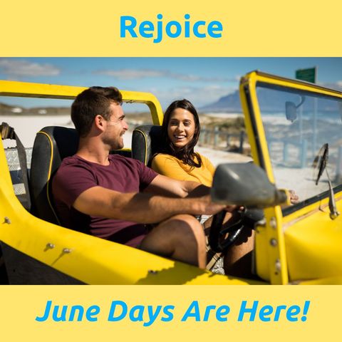 Couple Enjoying Summer Beach Drive in Yellow Buggy