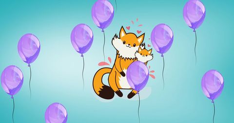Cartoon Fox Family Embracing with Floating Purple Balloons - Download Free Stock Images Pikwizard.com
