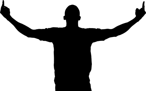 Transparent triumph: rugby player silhouette celebrating victory