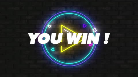 You Win Neon Sign with Play Icon on Dark Background