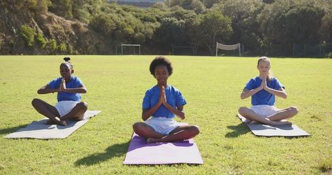 Diverse Friends Meditating Outdoors on Yoga Mats