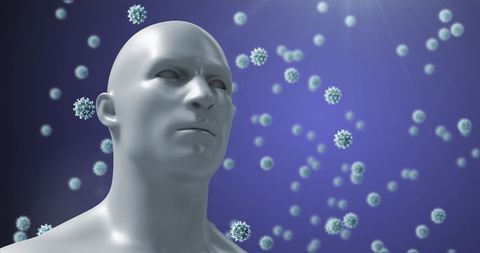 3D Illustration of Virus Cells Surrounding Human Head on Blue Background - Download Free Stock Images Pikwizard.com