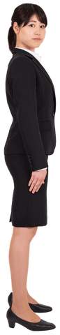 Transparent Asian Businesswoman in Formal Attire on White Background
