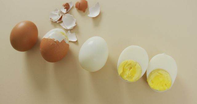 Stages of Peeled Hard Boiled Eggs on Beige Background - Download Free Stock Images Pikwizard.com