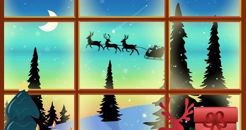 Festive Santa Sleigh Silhouette Over Winter Wonderland