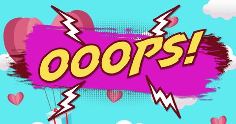 Oops Comic Text With Floating Hearts and Balloons