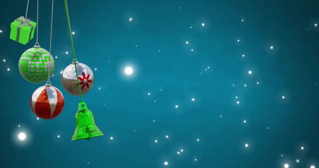 Floating Christmas Baubles with Sparkling Blue Background - Download Free Stock Images Pikwizard.com