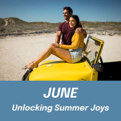 Couple enjoying summer road trip on beach