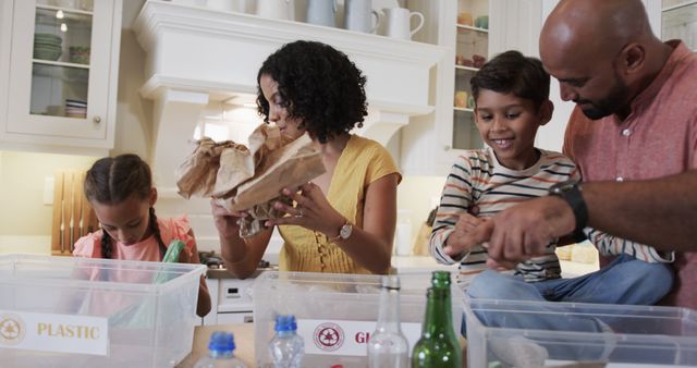 Family Sorting Recyclables in Kitchen Together - Download Free Stock Images Pikwizard.com