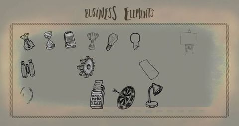 Vintage Business Icons Sketch on Parchment Background