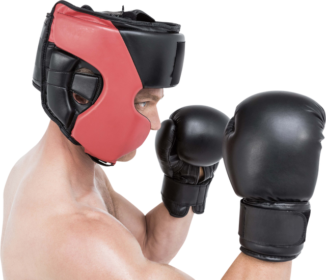 Boxer in Red Protective Headgear Performing Boxing Stance Isolated Transparent - Download Free Stock Videos Pikwizard.com