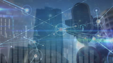 Digital Network Connections Over Cityscape Visual Representation