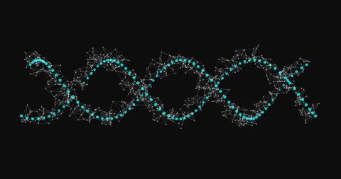 Digital dna structure with molecular nodes on black background
