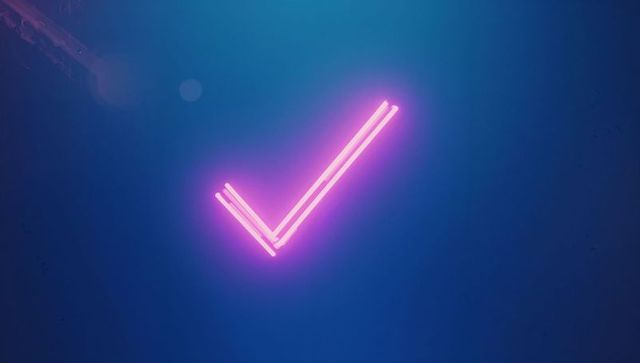 Glowing neon checkmark on vibrant blue background
