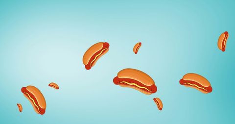 Floating hotdogs on blue background illustrating fast food theme