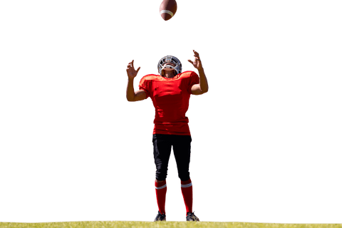 Hispanic rugby player tossing ball transparent background