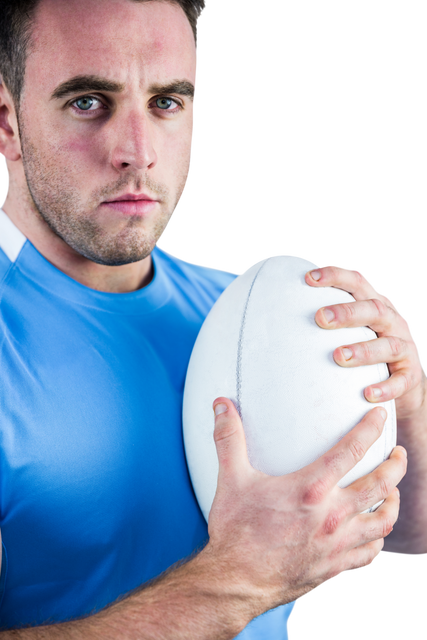 Confident rugby player holding ball looking at camera transparent background - Download Free Stock Videos Pikwizard.com